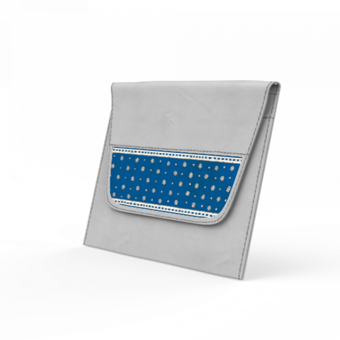 Grey Slim Clutch with Blue Floral Chintz