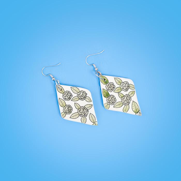 Paper Mache Earrings - White Rhombus