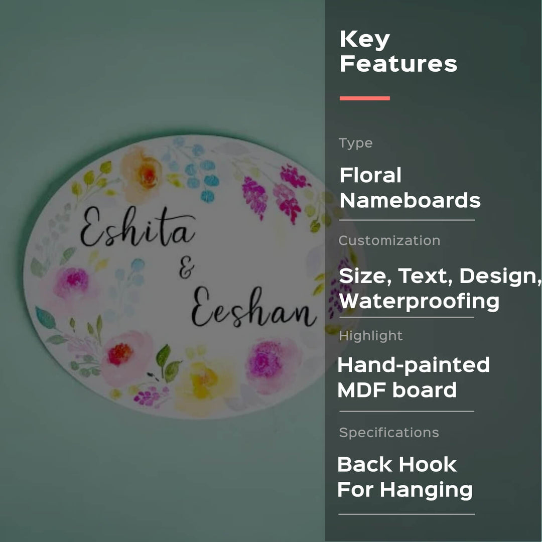 Oval Hand-painted Floral Nameboard