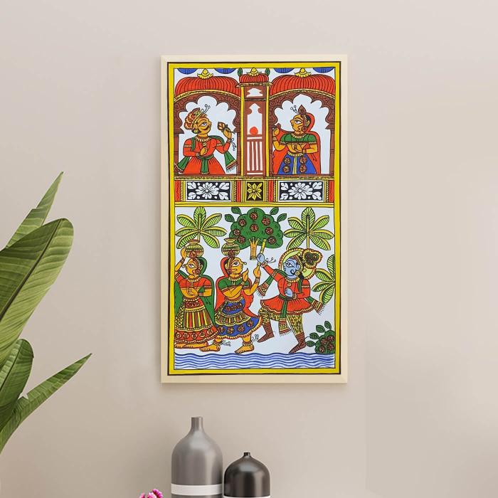 Lord Krishna with Gopis - Paper Phad Painting 091