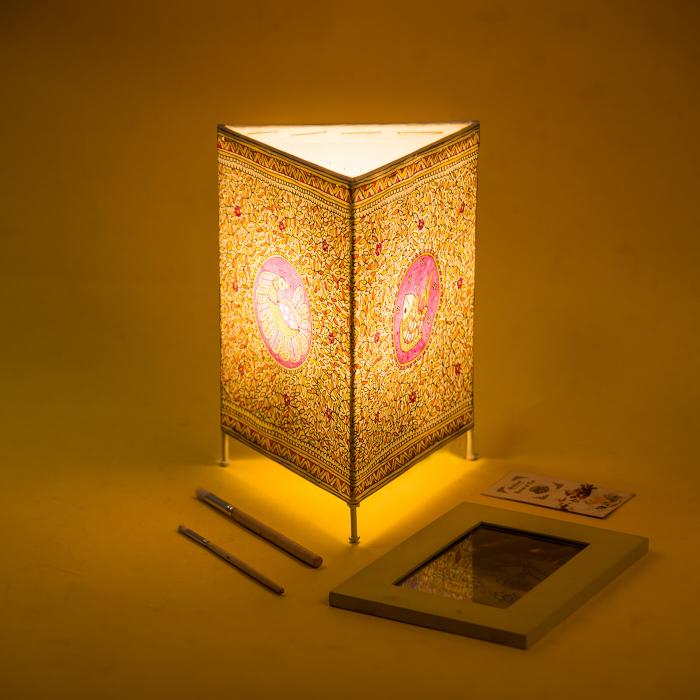 Doodle Peacock & Wanderlust Prism Tholu Bommalata Tabletop Lamp | 11 inches - Zwende