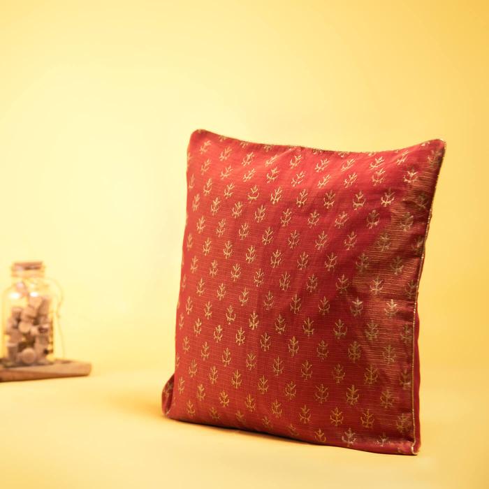 Hand-block Printed Red Kota Festive Cushion Cover - 40 x 40 cm
