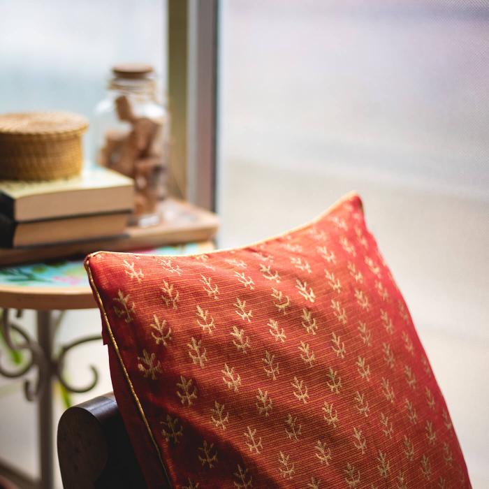 Hand-block Printed Red Kota Festive Cushion Cover - 40 x 40 cm