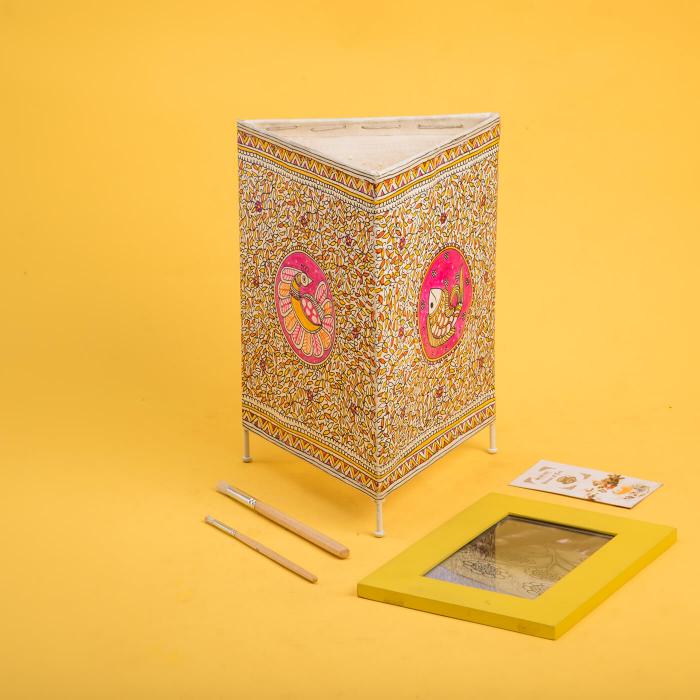 Doodle Peacock & Wanderlust Prism Tholu Bommalata Tabletop Lamp | 11 inches - Zwende