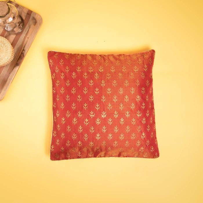 Hand-block Printed Red Kota Festive Cushion Cover - 40 x 40 cm