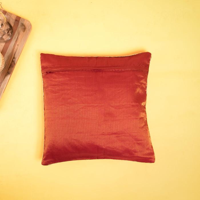 Hand-block Printed Red Kota Festive Cushion Cover - 40 x 40 cm