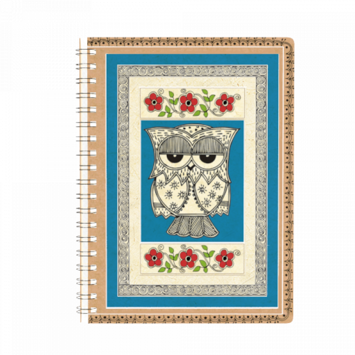 Madhubani Owl Spiral Journal - Large