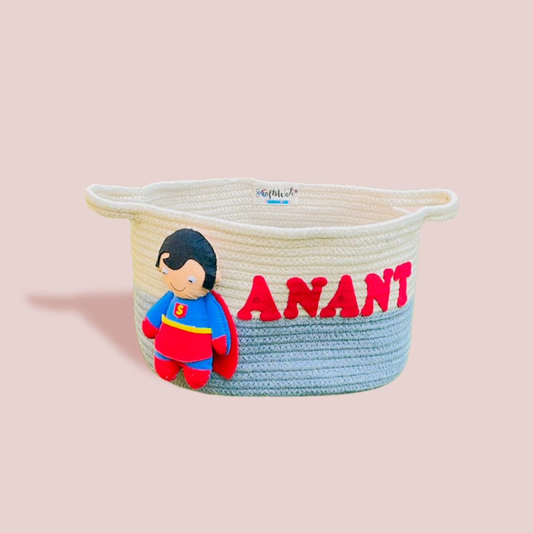 Handmade Personalized Kids Rope Basket - Superman
