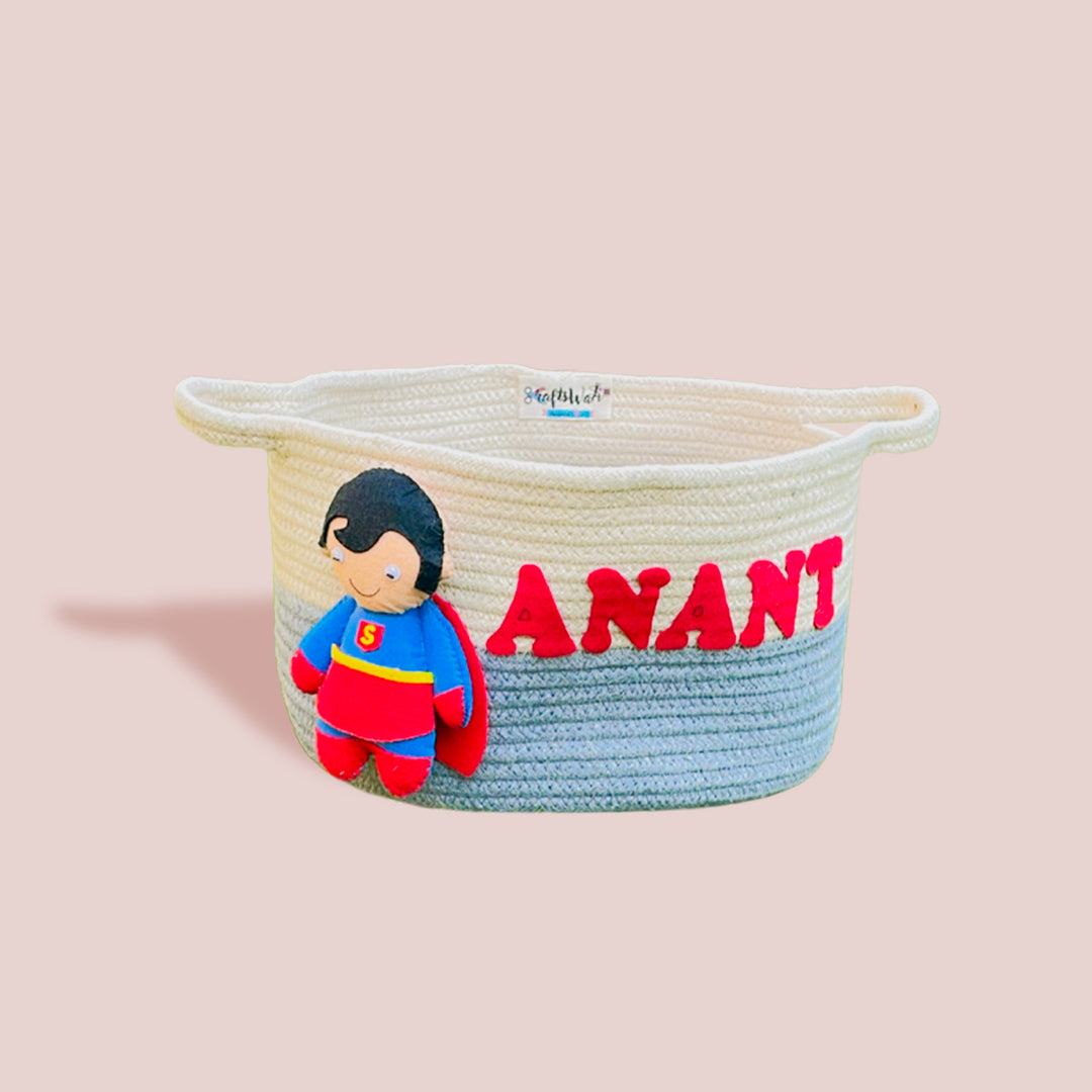 Handmade Personalized Kids Rope Basket - Superman - Zwende