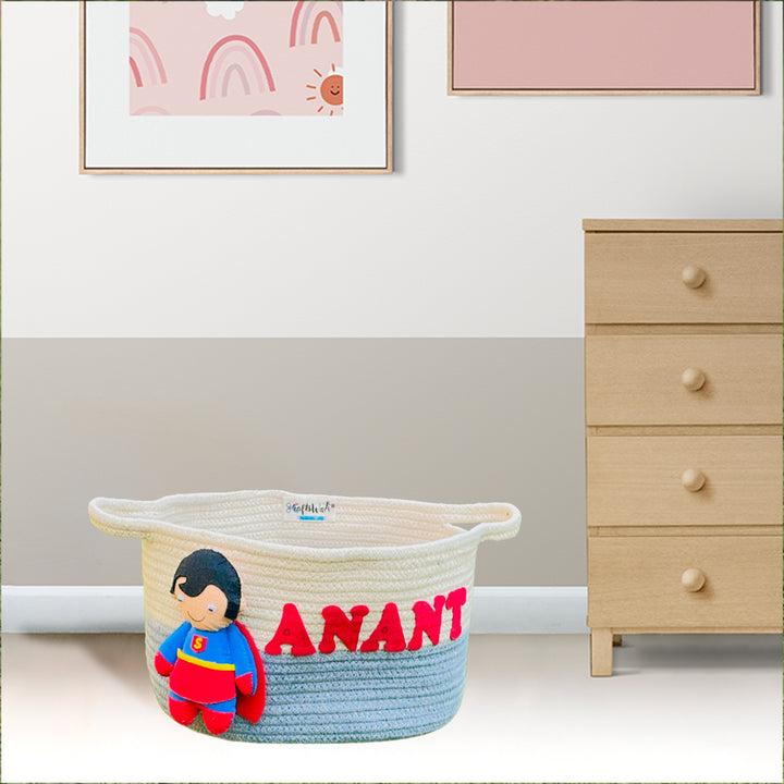 Handmade Personalized Kids Rope Basket - Superman - Zwende
