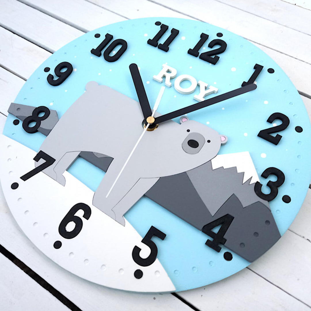 Personalized Polar Bear Themed Wall Clock for Kids