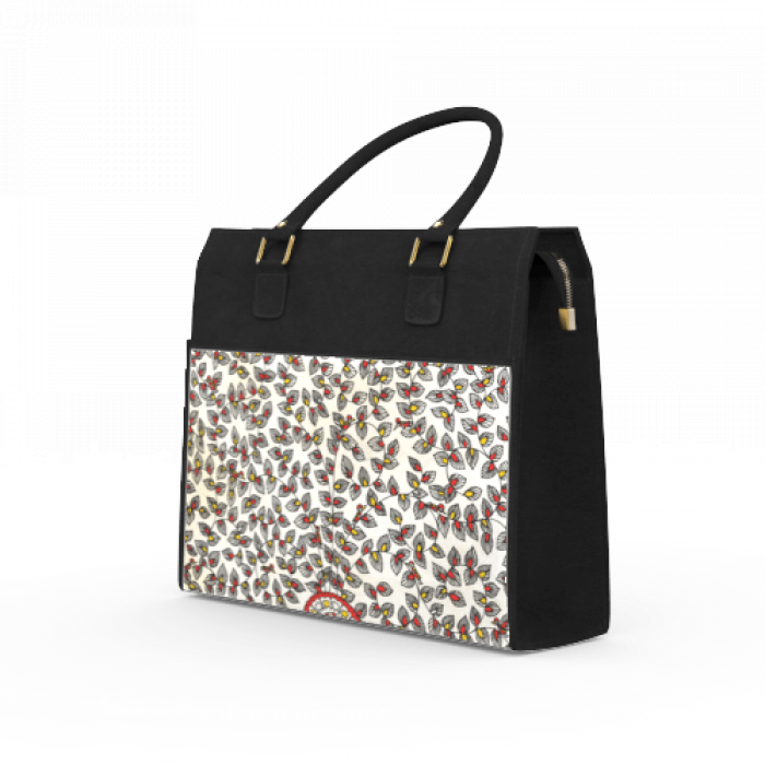Black Laptop Tote with Foliage Artwork