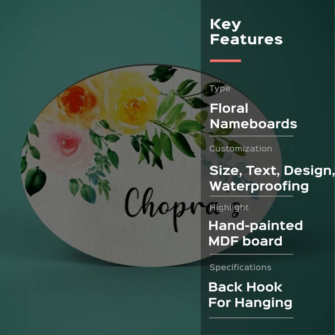 Oval Hand-painted Floral Nameboard
