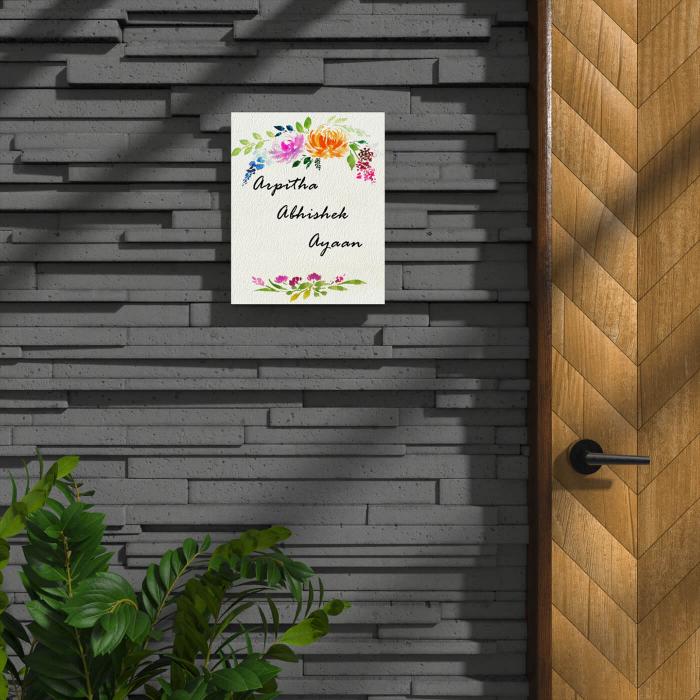 Vertical Rectangle Hand-painted Floral Nameboard