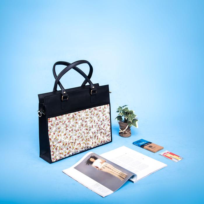 Black Laptop Tote with Foliage Artwork