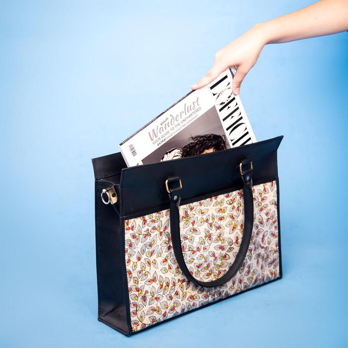 Black Laptop Tote with Foliage Artwork