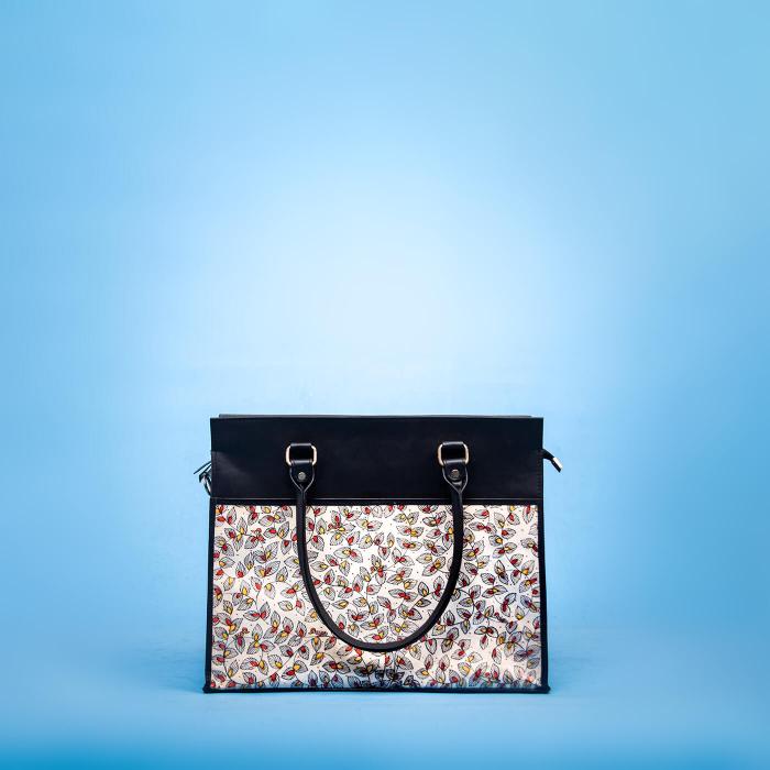 Black Laptop Tote with Foliage Artwork