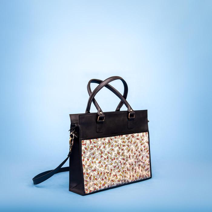 Black Laptop Tote with Foliage Artwork