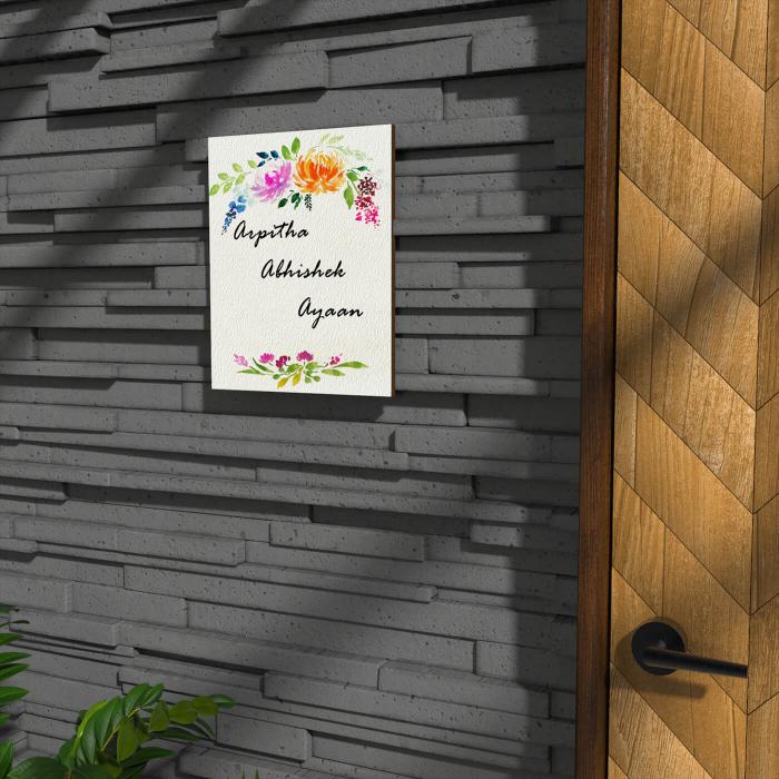 Vertical Rectangle Hand-painted Floral Nameboard - Zwende