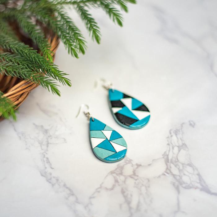 Paper Mache Earrings - Blue Dewdrop