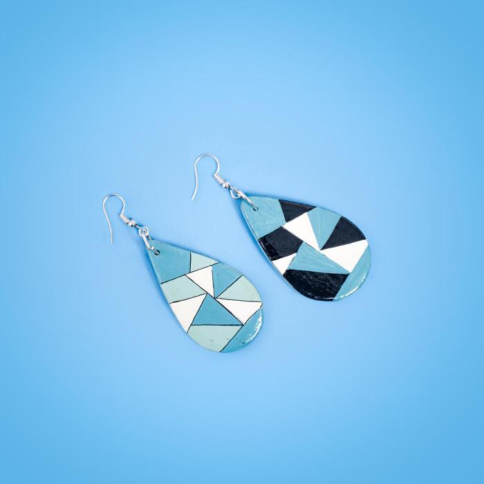Paper Mache Earrings - Blue Dewdrop