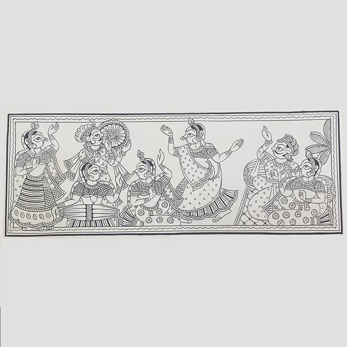 Rendition in Royal Court - Paper Phad Painting 112