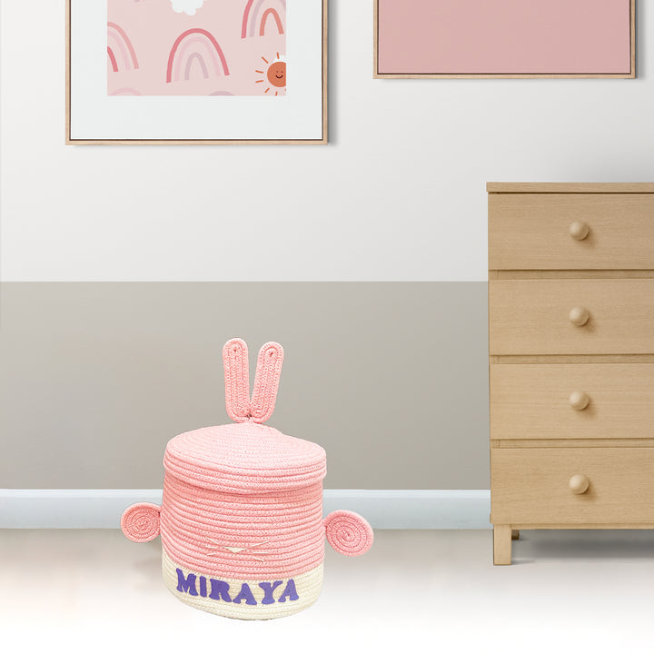 Handmade Personalized Kids Rope Basket - Bunny
