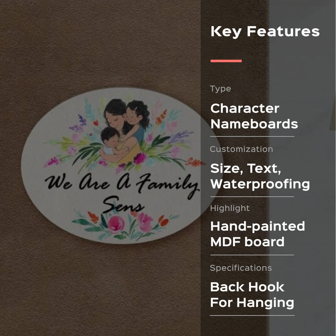 Oval Hand-painted Family Character Nameboard - Zwende
