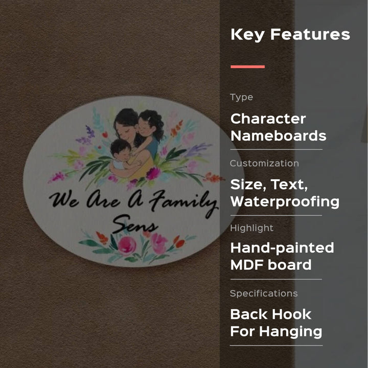 Oval Hand-painted Family Character Nameboard - Zwende