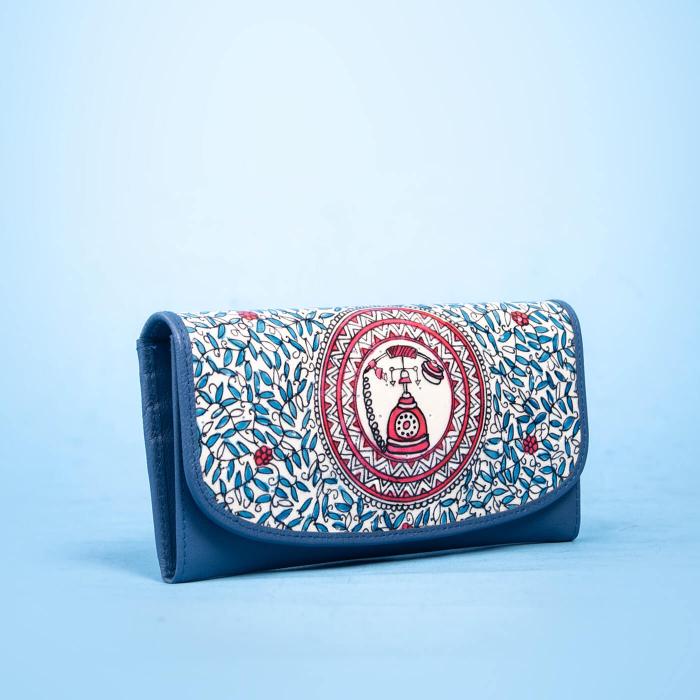 Blue Flap Wallet with Vintage Phone Artwork