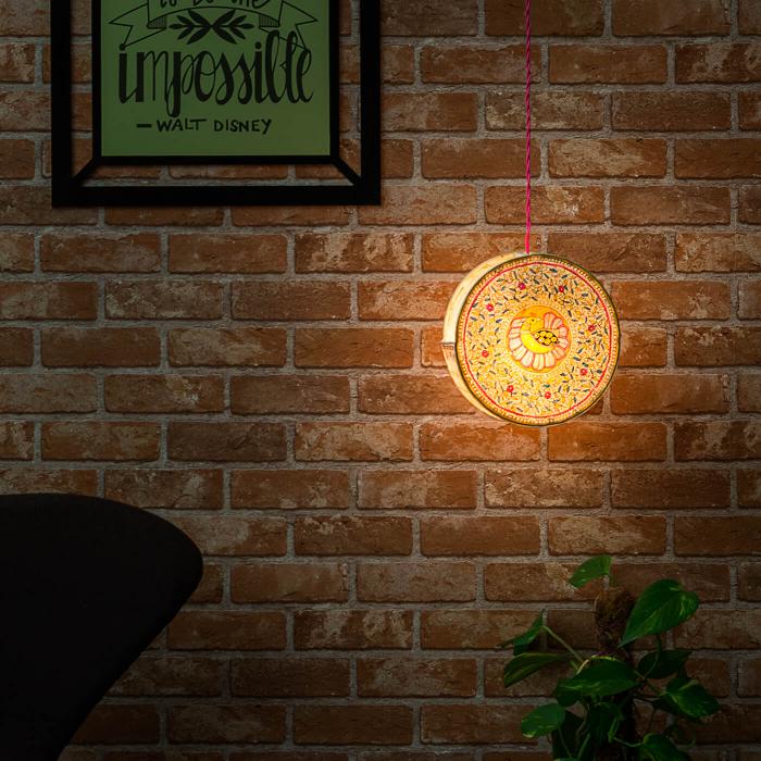 Peacock Maze Hand Painted Tholu Bommalata Mini Drum Lamp | 4 inches - Zwende