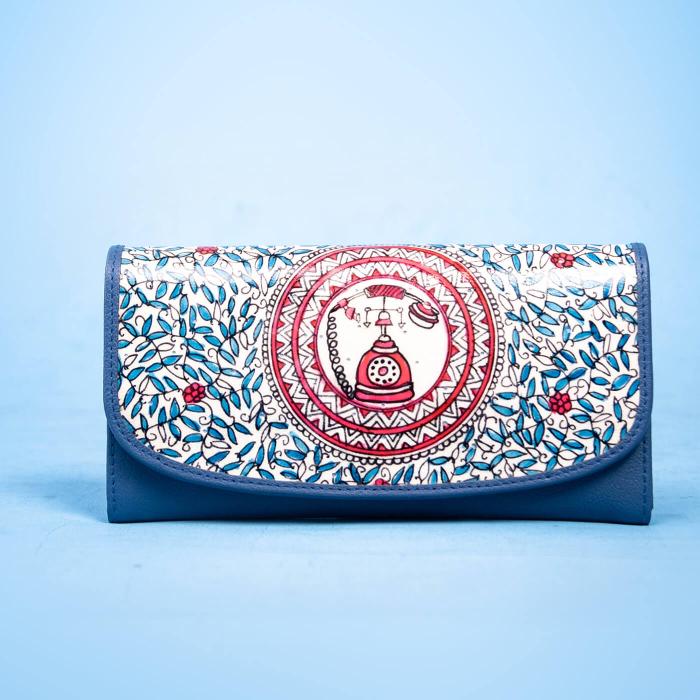 Blue Flap Wallet with Vintage Phone Artwork