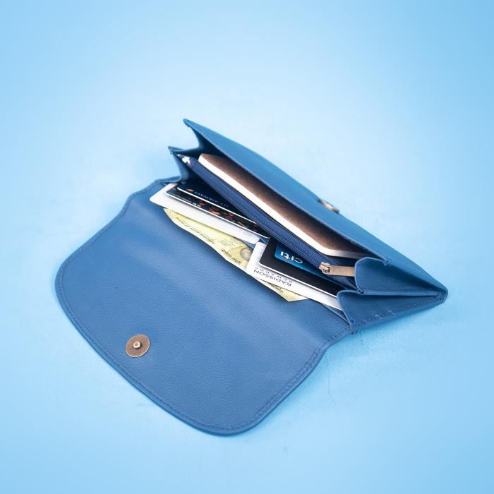 Blue Flap Wallet with Vintage Phone Artwork