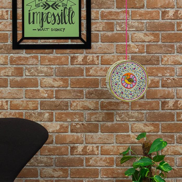 Peacock Maze Hand Painted Tholu Bommalata Mini Drum Lamp | 4 inches - Zwende