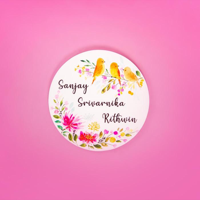 Round Hand-painted Floral Nameboard