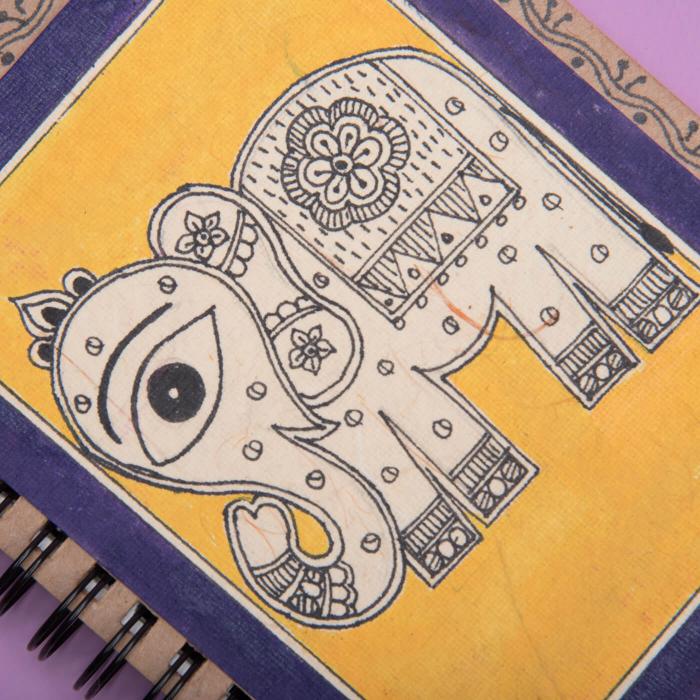 Madhubani Yellow Elephant Spiral Jotbook - A6