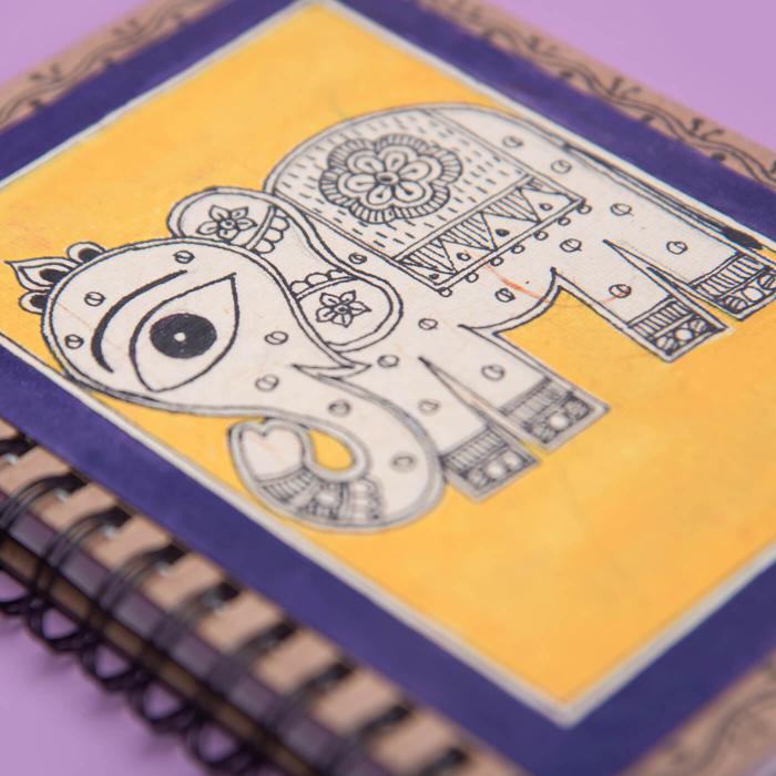 Madhubani Yellow Elephant Spiral Jotbook - A6