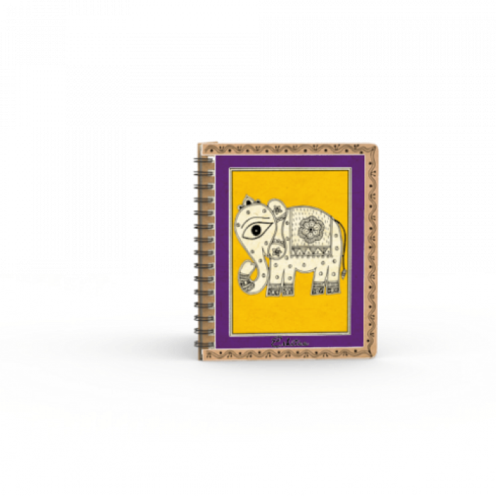 Madhubani Yellow Elephant Spiral Jotbook - A6