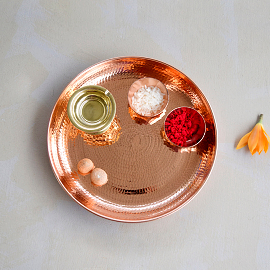 Copper Divinity Platter | Set of 4 Puja Essentials