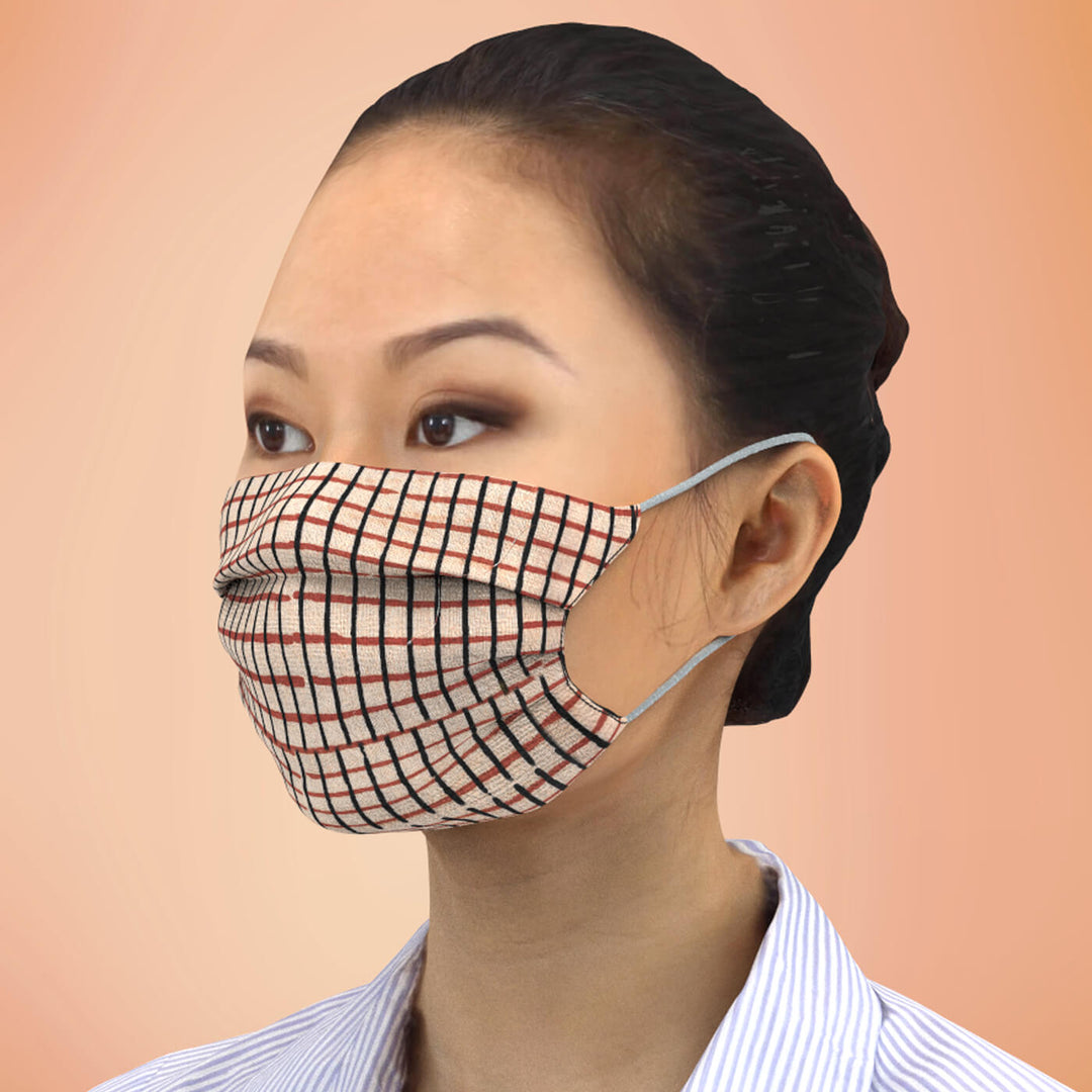 Three Pleat Beige Checks Fabric Mask