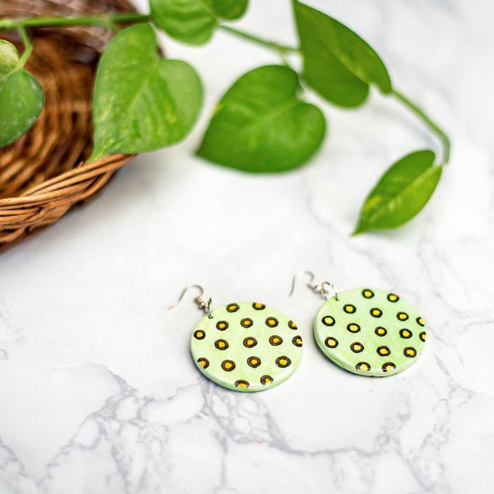 Round Paper Mache Earrings - Lime Green - Zwende