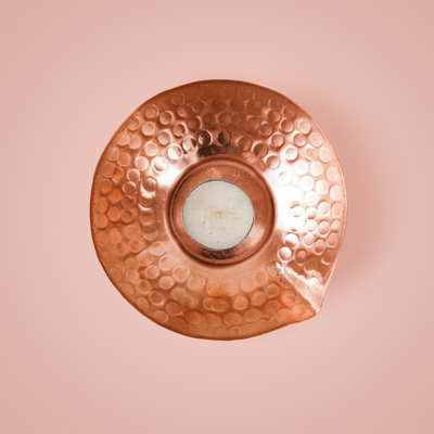 Handcrafted Pure Copper Hammered Diya - Set of 2 - Large