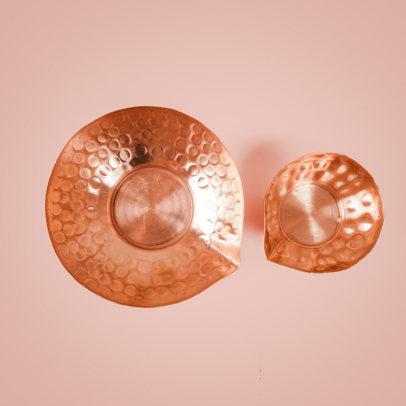 Handcrafted Pure Copper Hammered Diya - Set of 2 - Large
