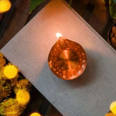Handcrafted Pure Copper Hammered Diya - Set of 2 - Small