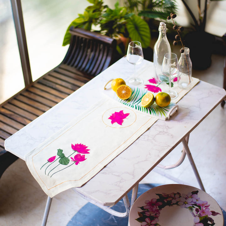 Hand-painted Coffee Table Runner - Off White