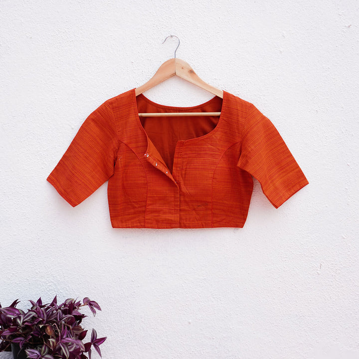 Unstiched Blouse Piece - Red with Lotus Leaf