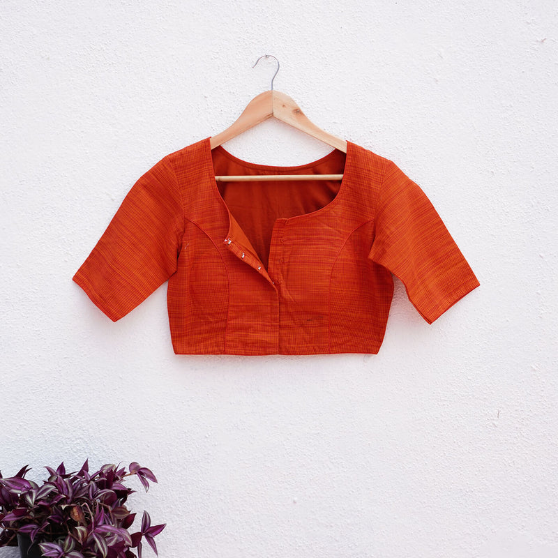 Unstiched Blouse Piece - Red with Lotus Leaf