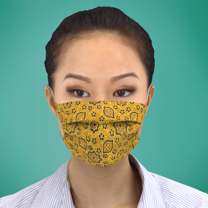 Three Pleat Yellow Mandala Fabric Mask