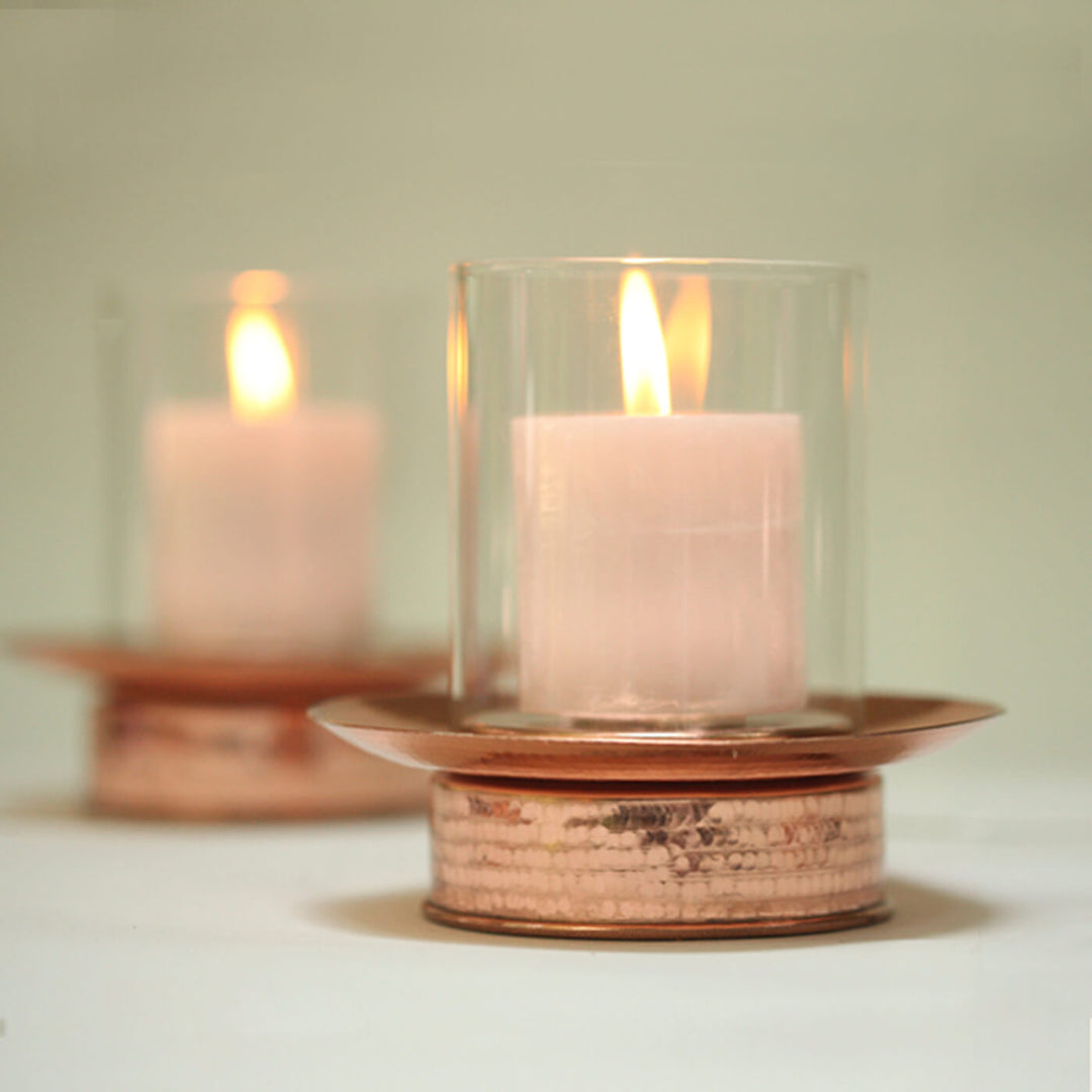 Copper Hurricane Tealight Holder