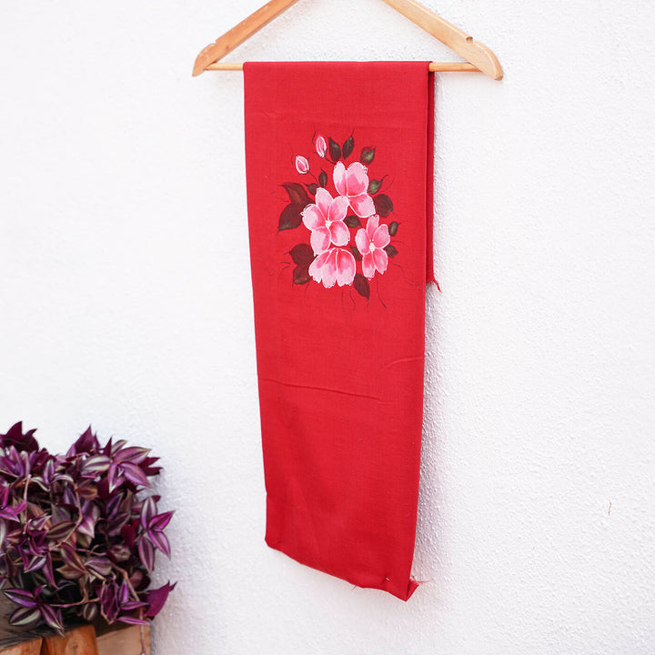 Red Unstiched Blouse Piece - Floral Art